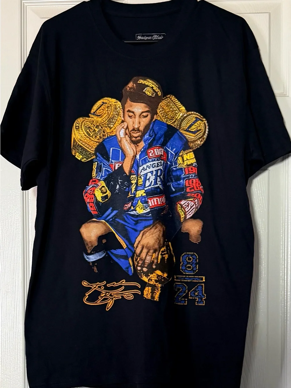 Black Graphic Men's T-Shirt with Colorful Sports Print Kobe Bryant